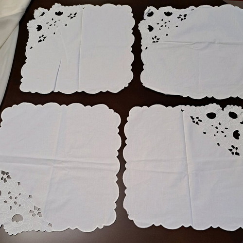 Handmade napkins used, set of 4 with cut embroidery
