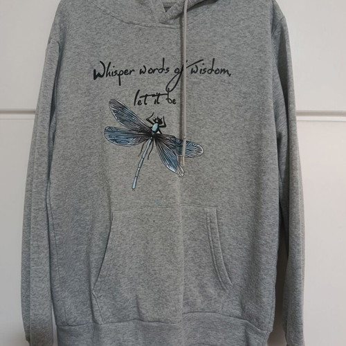 Shein women's grey hoodie with dragonfly print size S like new