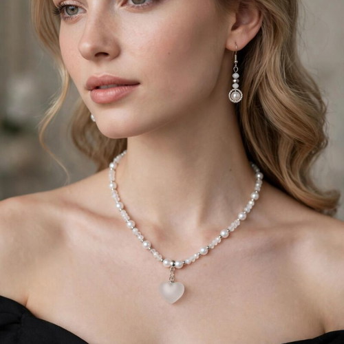 handmade crystal beaded elegant jewellery, necklace and earrings set