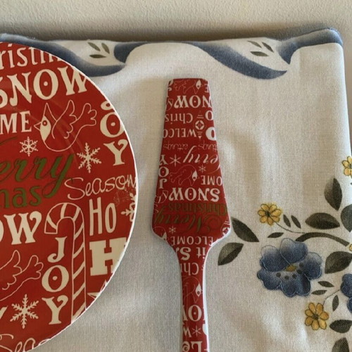 Christmas ceramic dessert plate with spatula new