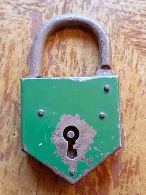 Vintage lock used, old beautiful shape, iron without key