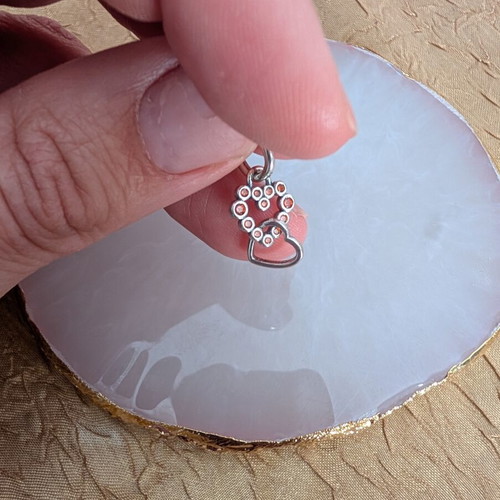 Charm silver double heart with orange translucent stones new