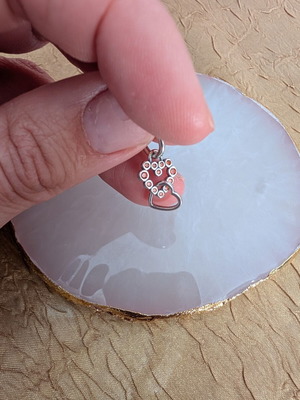 Charm silver double heart with orange translucent stones new