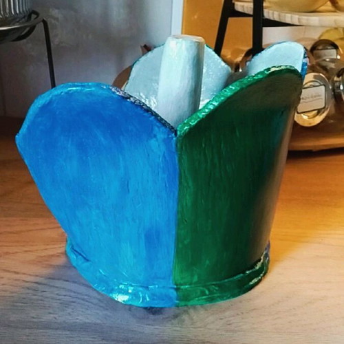 Handmade clay organizer case like new, two-tone blue and green