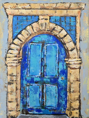 Vintage Traditional Cyprus Door Painting Acrylic on Canvas new