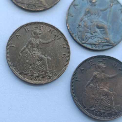 George V Farthings used, lot of 7 coins 1911-1936