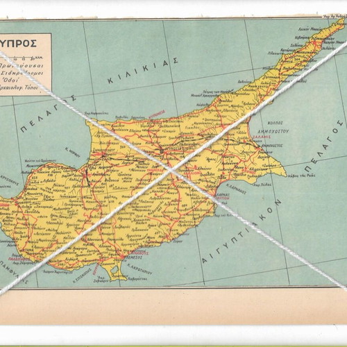 Lithographed Map of Cyprus early 1950s like new