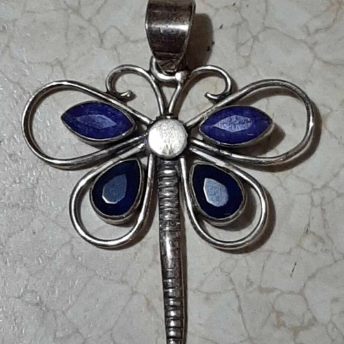 Dragonfly pendant new with sapphires, 925 silver