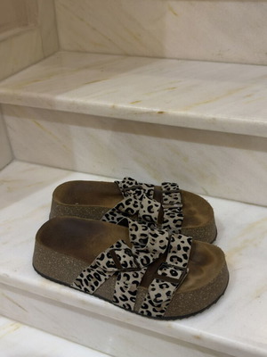 Sandalista Liege X Animal γυναικεία δερμάτινα flatforms μεταχειρισμένα, μέγεθος 40, μαύρο και μπεζ