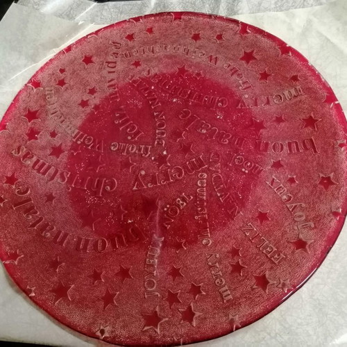 Christmas glass plate used, red, 38 cm diameter