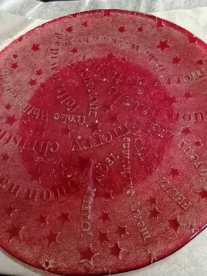 Christmas glass plate used, red, 38 cm diameter