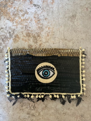 Boho handmade shoulder bag new, black with leather effect