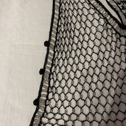 Knitted sleeveless fishnet vest L like new, black with silver beads