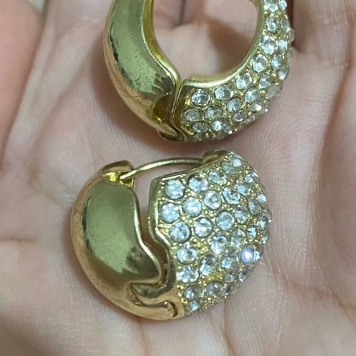 Gold Pavé Crystal Chunky Huggie Hoop Earrings like new