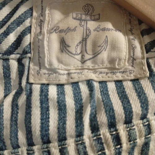 Ralph Lauren denim skirt for girls, age 10, railroad stripe with red lobsters embroidery