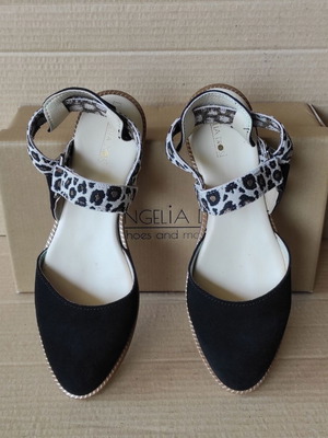 Evangelia Drosi ballerina sandals like new, black suede and leopard fabric
