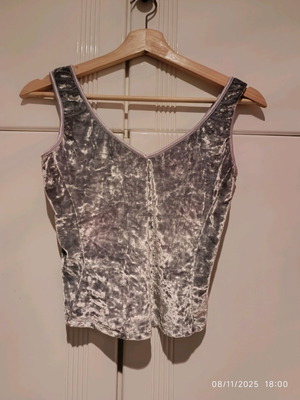Crop velvet evening top grey-silver satin like new