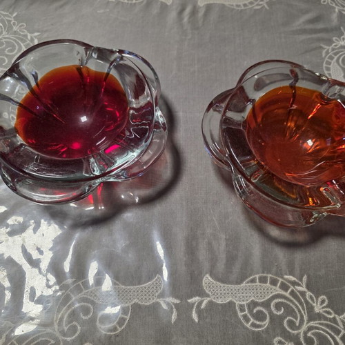 Red Italian Murano Glass Flower Ashtrays, 1980s