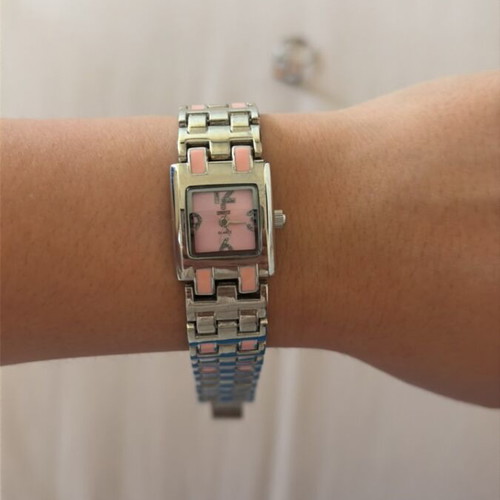 QBOS limited edition quartz watch with earrings and ring with pink accents like new