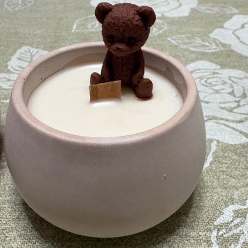 Handmade candle with teddy bear in plaster jar new