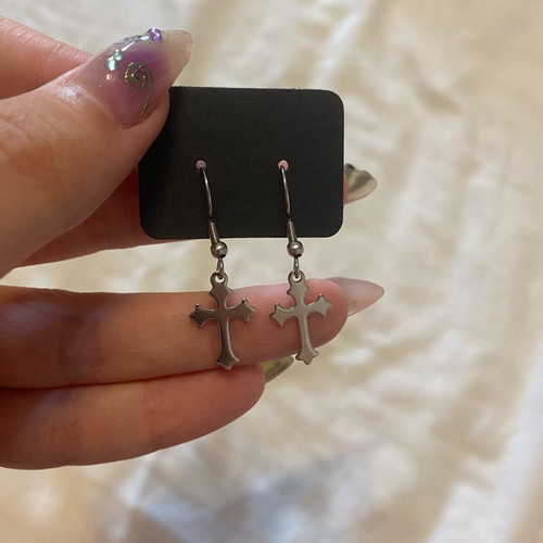 Steel earrings with small crosses handmade new