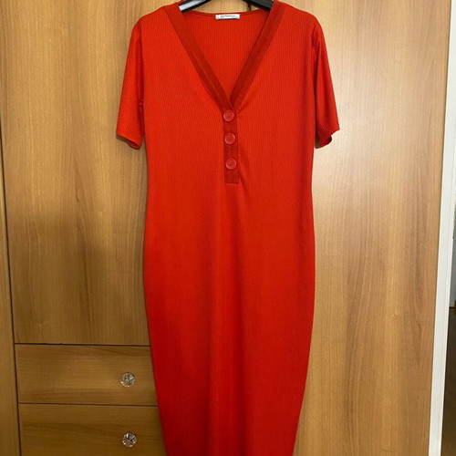 Zara ribbed straight dress new, red, size L