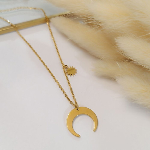 Steel necklace Moon - Star new gold-colored