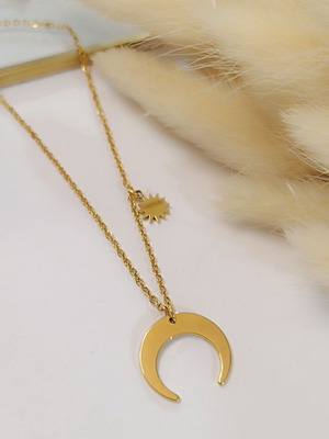 Steel necklace Moon - Star new gold-colored