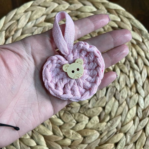 Crochet Heart Keychain with Wooden Element made to order