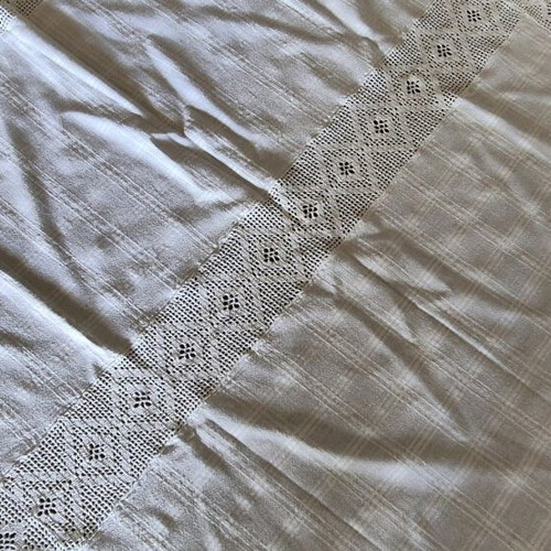 Linen square with handmade crochet lace new, beige 90x90cm