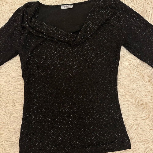Blouse with lace and gold rhinestone details used, black
