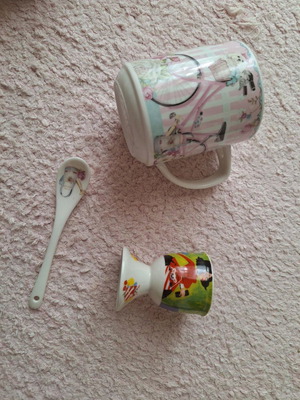 Children's set cup egg holder spoon glass used