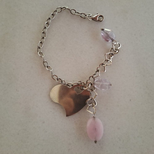 Silver bracelet 925 with amethyst and rose quartz stones, like new