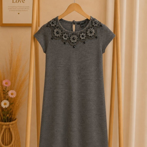 Mango knitted dress with necklace detail, like new, gray, size S
