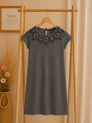 Mango knitted dress with necklace detail, like new, gray, size S
