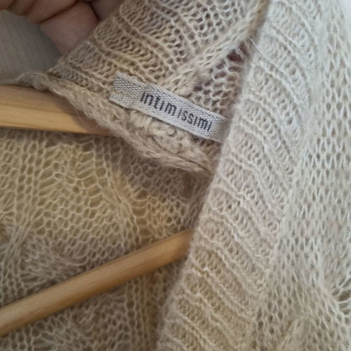 Mohair cardigan used with cable knit and pink buttons, one size