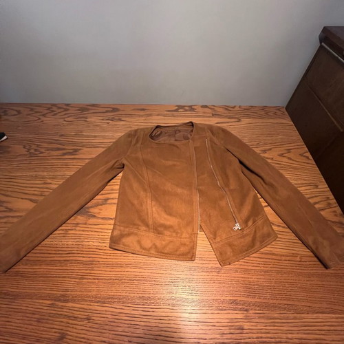 Benetton suede rework camel brown jacket with zipper like new