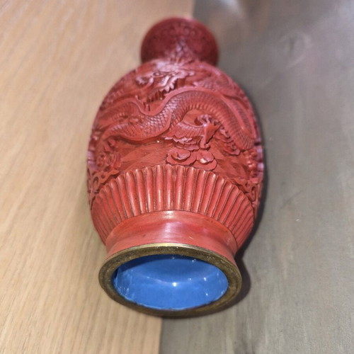 Chinese red cinnabar vase like new, circa 1920-50