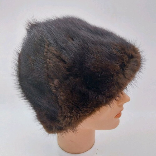 Women's natural fur hat like new, vintage winter, brown, size 55