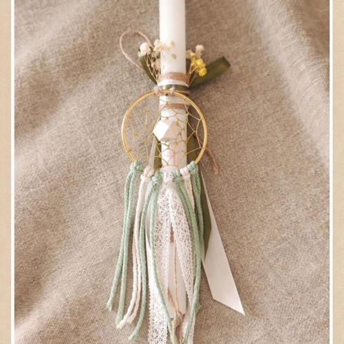 Candle with handmade Boho Dream dreamcatcher made to order