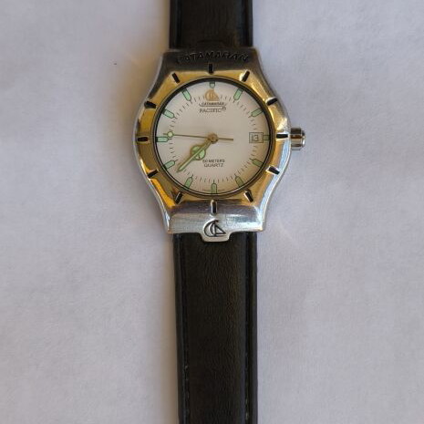 Catamaran Pacific wristwatch used, unisex, black leather strap worn