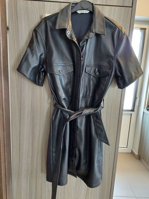 chinese dress ladies Deep V-Neck Long Black Leather Dress- Sleeveless Leather Gown – LeatherViz main image 0