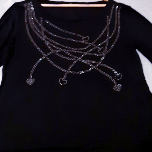 Zara cocktail blouse Large, black long sleeve with rhinestones, new