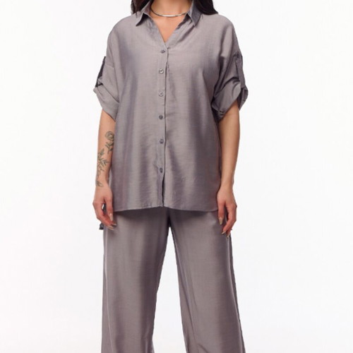 Women's set shirt and pants with elastic waist, new, gray, size XL/XXL