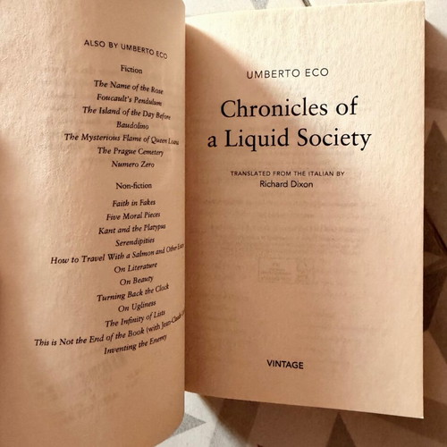 Umberto Eco Chronicles of a Liquid Society book new, English