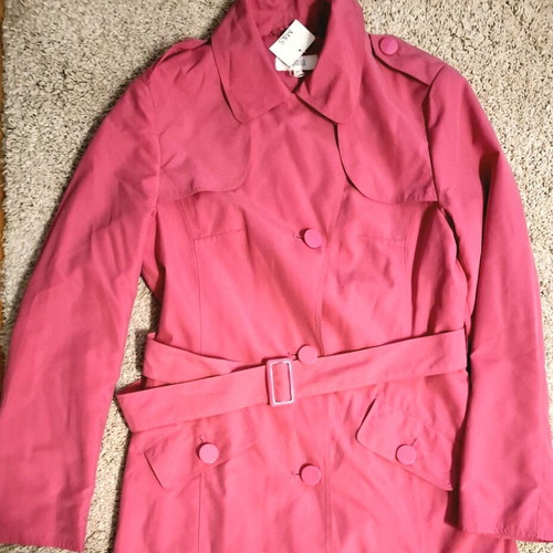 Marks & Spencer pink fuchsia trench coat with pockets and belt, waterproof, size 10
