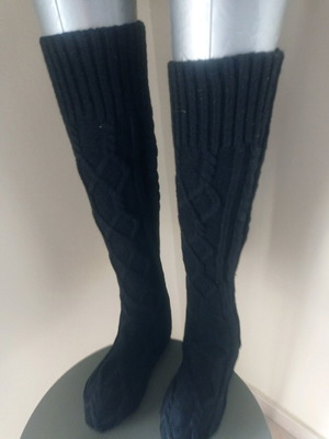 Дълги плетени черни чорапи 75 см с плитка като нови