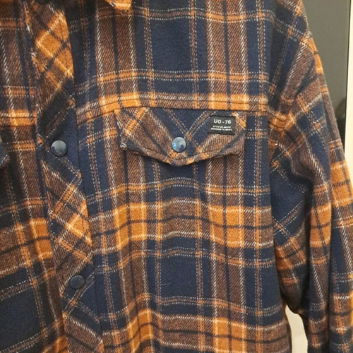 Urban Outfitters plaid jacket, unisex oversized, blue and orange