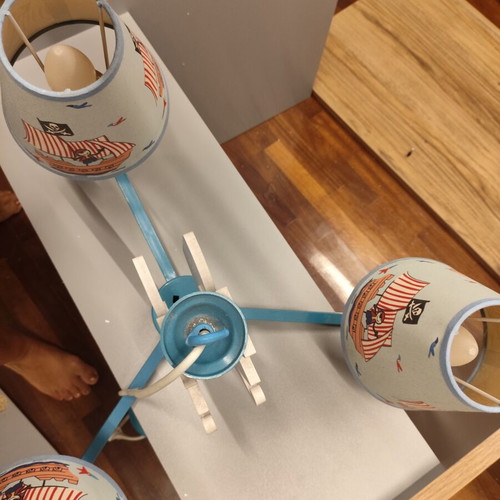 Pendant lamp for boys with pirates, like new, blue