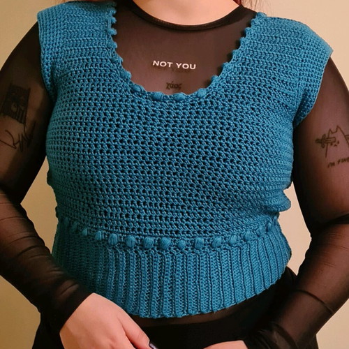 Handmade crochet top blue made to order, size S